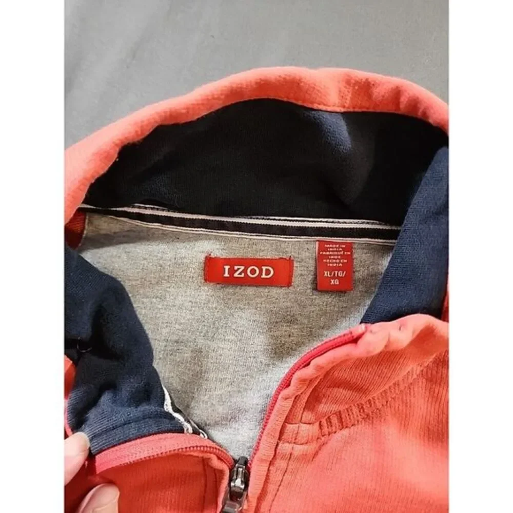 Izod Pullover Mens XL Pink &‎ Blue Sweatshirt 1/4 Zip Heavy Cotton